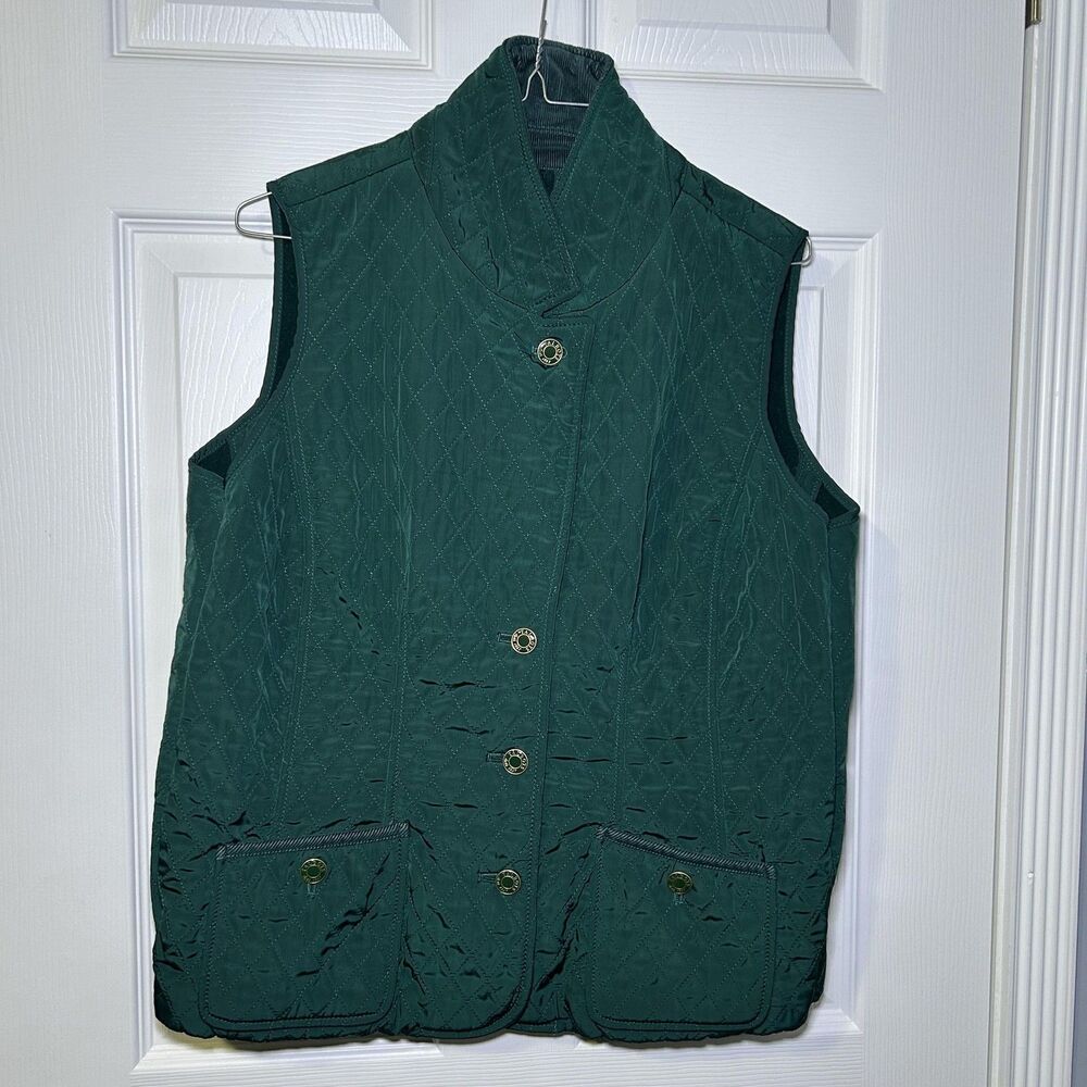 Talbots Vest Women's 1X Petite Green Quilted Button Front Pockets NWOT